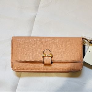 Ann Klein Slim Z/A Wallet With Zipper Coin Pocket Tan Leather Wallet